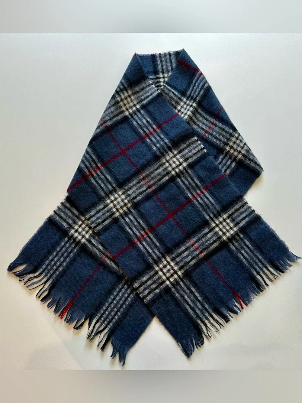 Vintage 100% Merino Wool Plaid Scarf West Germany Blue Red